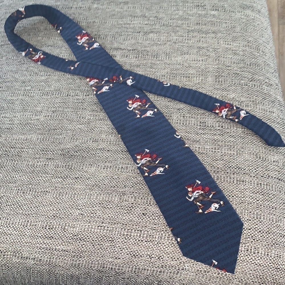 FIREMAN’S Necktie The Saturday Evening Post Norman Rockwell Fireman Dog Silk NEW - Picture 6 of 9
